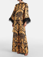 Pantalones anchos con bolsillo y estampado de satén étnico